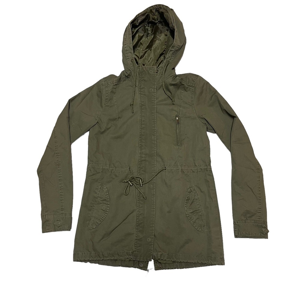 Ambiance Size S Olive Green Utility Anorak Jacket Hood Drawstring Waist Boho Y2K